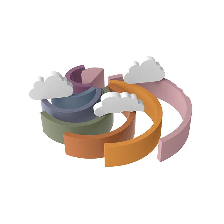 Silicone Stacking Toys Building Blocks Educational Montessori Toddlers Kids Toys Cloud Rainbow Stacker Nesting Puzzle Blocks