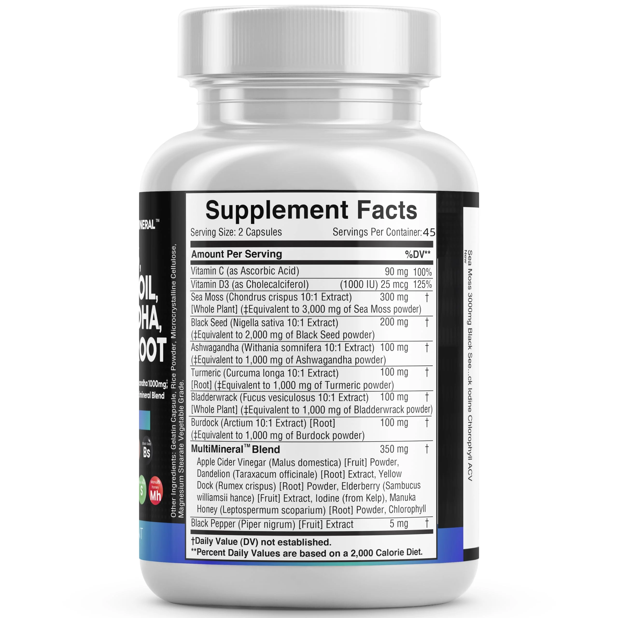 OEM Herbal Supplements Sea Moss Capsules Black Seed Oil Turmeric Bladderwrack Burdock Complex Seamoss Capsule