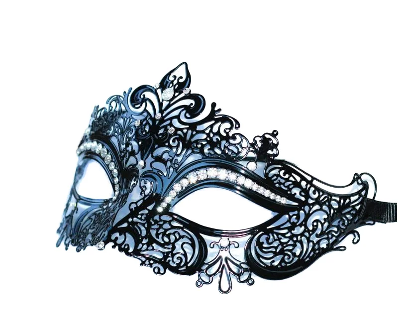 Black Gold  White Lace Mask Metal Diamond Masquerade Mask For Halloween Prop Makeup Party