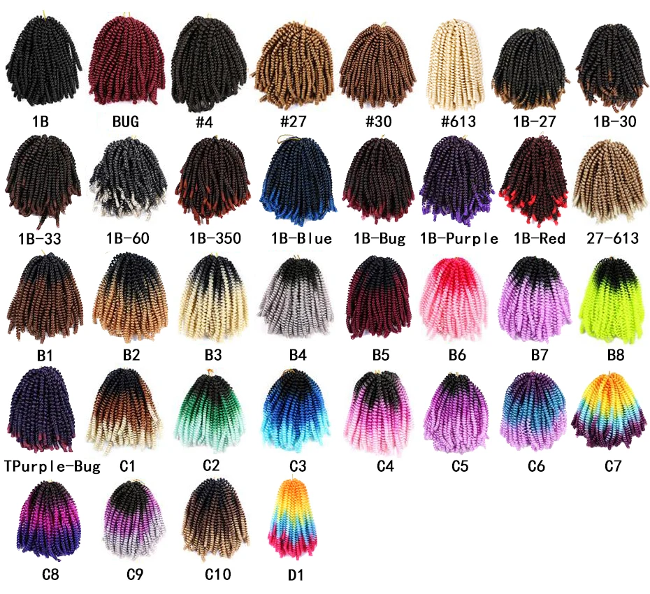 Wholesale Price Synthetic Braiding Hair Ombre  Color Women Spring Twist Crochet Braid Hair Extension 8 inch Spring Twist Hair