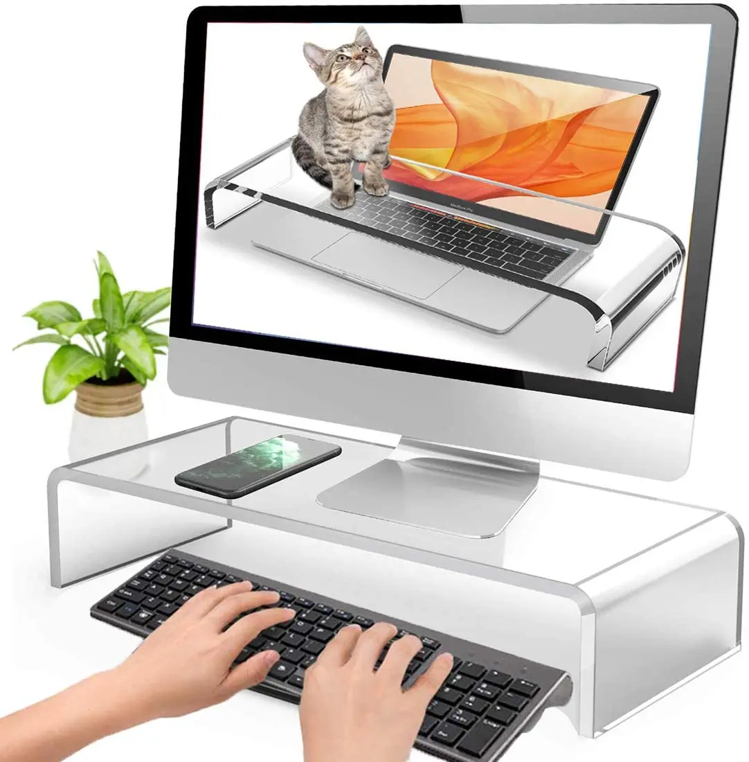 
Clear Acrylic Keyboard Cover Protector Anti-Cat, 2 in 1 Keyboard Bridge Protector and Monitor Stand 