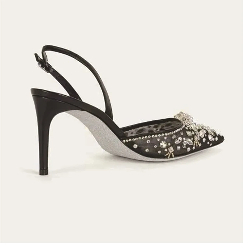 PDEP 2024  rhinestone new point toe elegant women  high heel wedding shoes crystal lace net stiletto heel shoes for women new