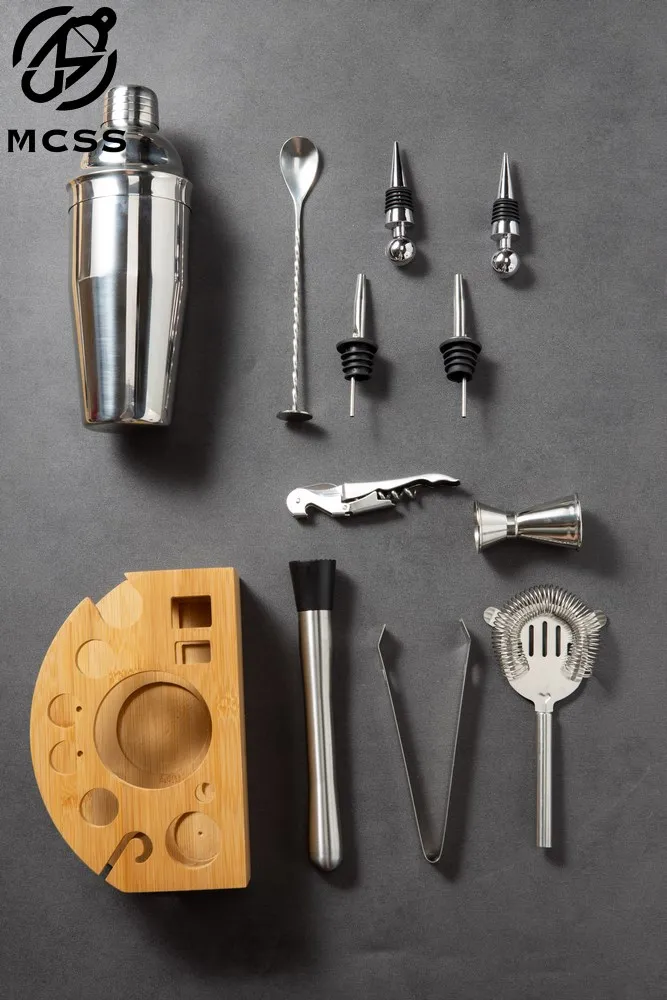 2023 Newest Product Stainless Steel Cocktail Shaker Bar Tools Kit Bartender kit Bar tools Set with Stand Bar set
