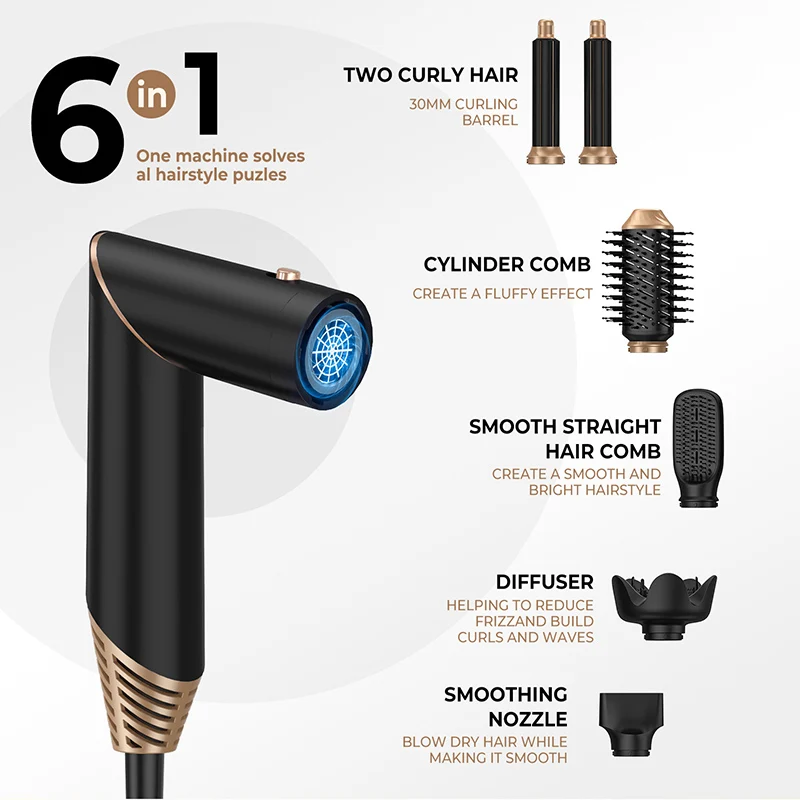 Newest OEM Hair Tools 7 In 1 High Speed Brushless Blow Dryer One Step Hair Brush Blow Dryer And Styler