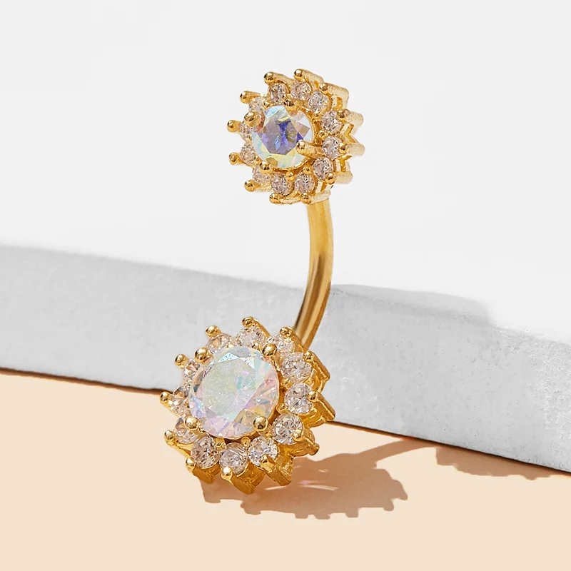 Shenzhen factory OEM ODM zircon opal rhinestone stainless steel titanium belly bar belly ring