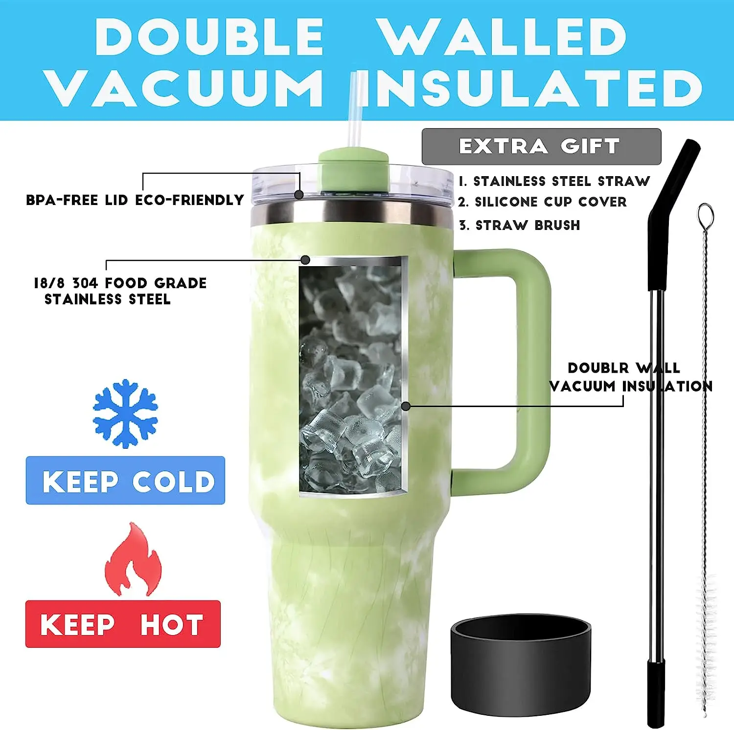 Custom Ideas 40 oz Coffee Mug Stainless Steel Double Wall Vacuum Beer Cup Travel Leopard Tumbler With Handle Straw Lids