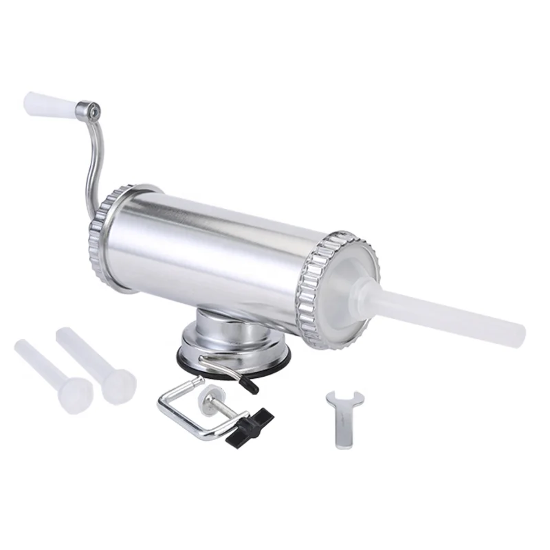
1.5 KG Horizontal Sausage Maker Aluminum Sausage Syringe Machine with Manual Crank and Filling nozzles Sausage Stuffer 