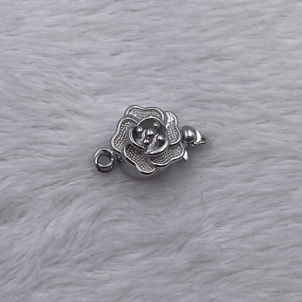 Flower Design Stamp S925 Fine Jewelry DIY Accessories Pure Real 925 Sterling Silver Clasp Pearl Necklace Connectors