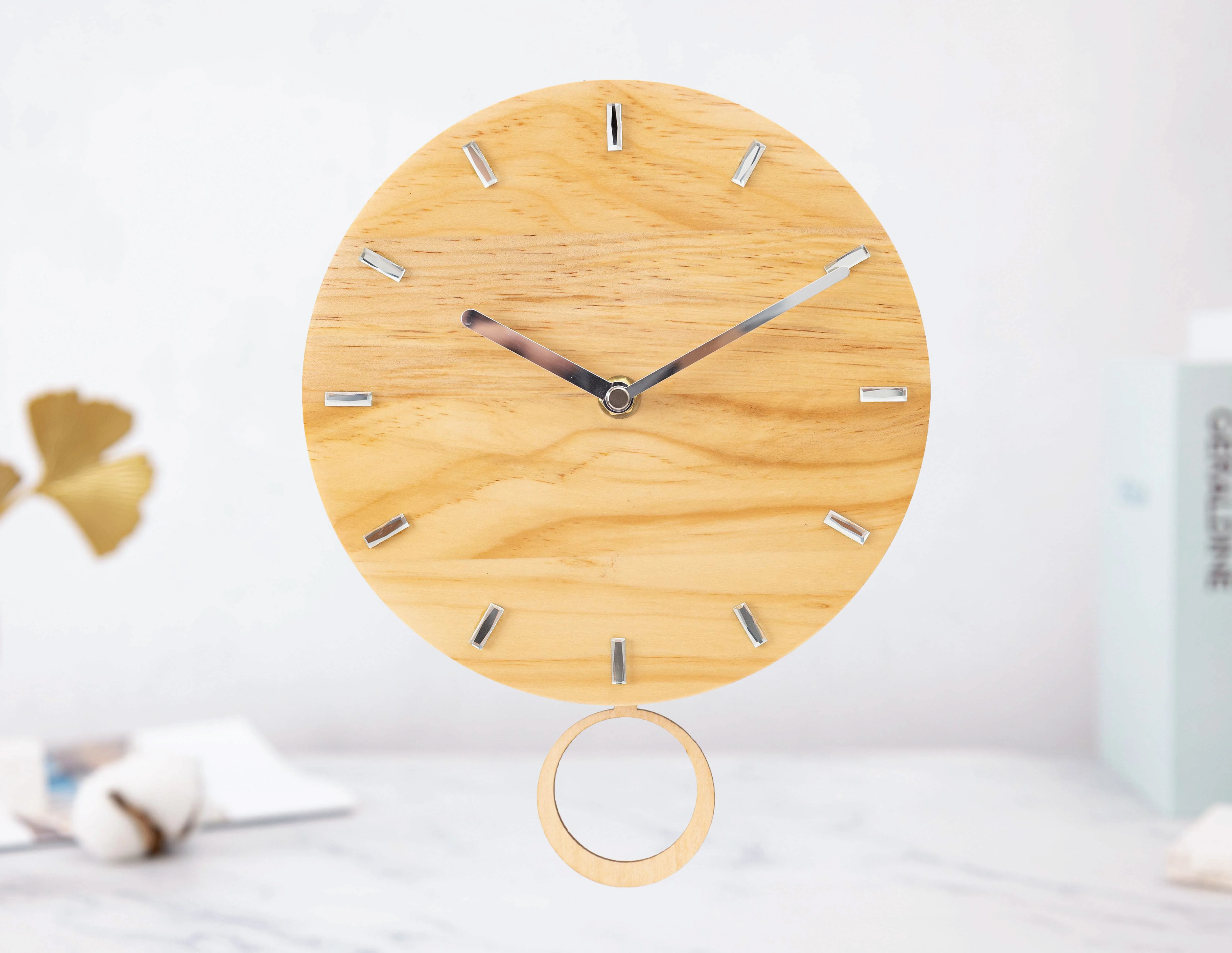 Pendulum wall clock gift clock home decor living room silent wooden wall clock with metal hands