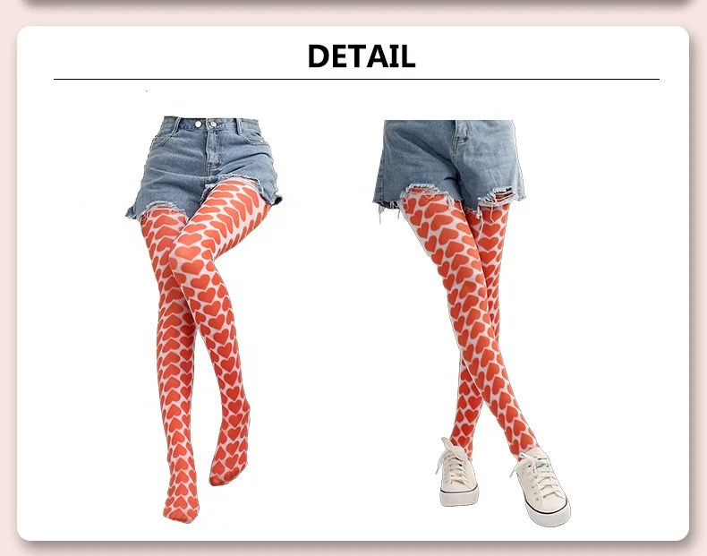 LH OEM customization 360 Digital Printed socks Custom Printed Lolita tights Seamless hosiery logo printed lace socks