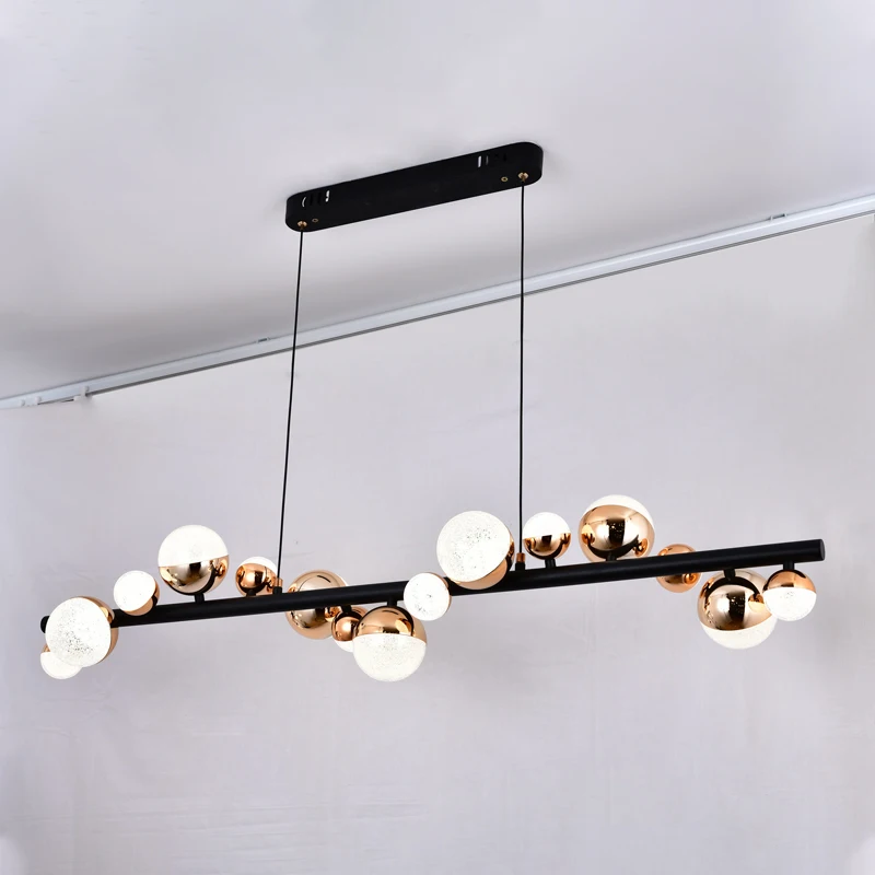Kingtoro Nordic luxury modern gold magic bean cluster dining hotel modern pendant lights brass acrylic glass ball chandelier