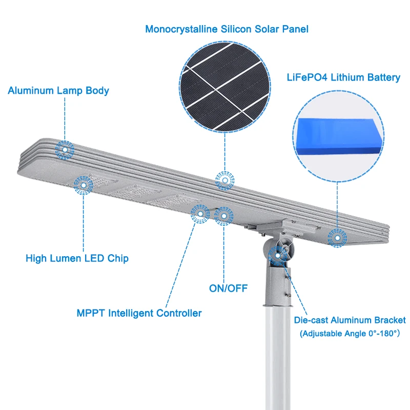 outdoor waterproof high lumen energy saving all in one integrated road smart led solar street light