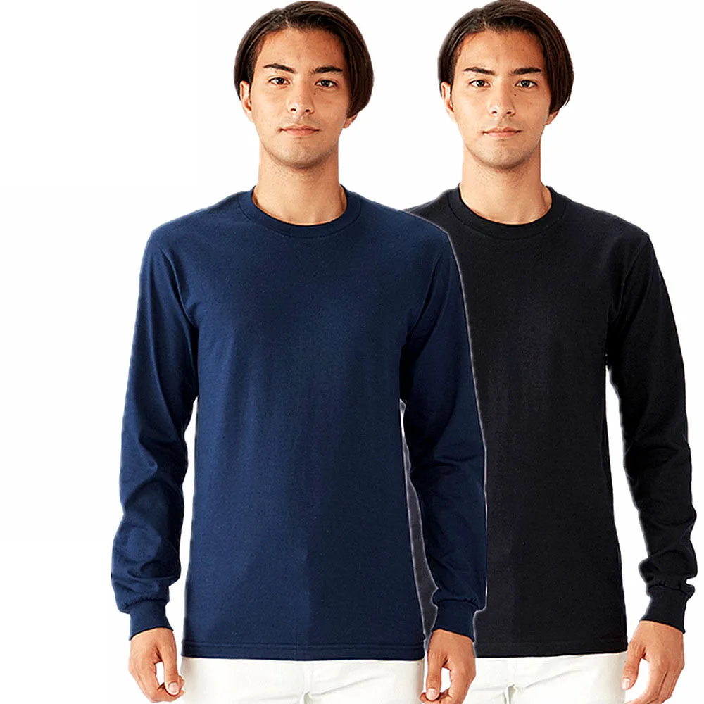 Custom Logo Printing 100% Cotton Long Sleeve Round Collar Solid Color T-shirts For Men