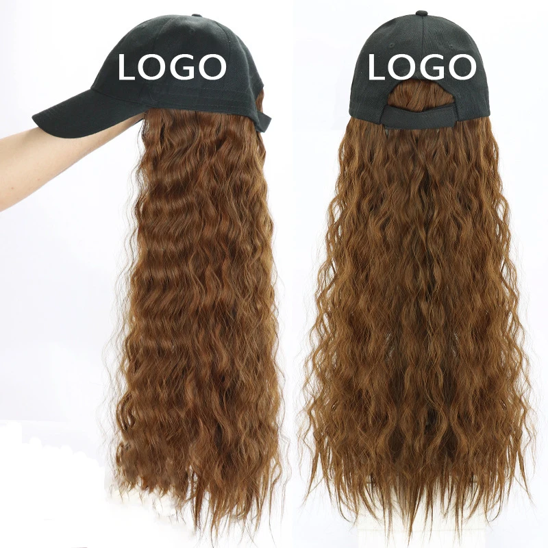 Оптовая продажа, индивидуальная женская шапка парик, красивая длинная кудрявая бейсболка из смешанных человеческих волос (62261095771)
