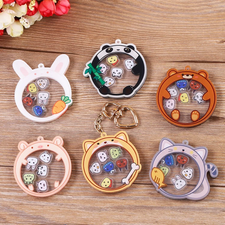 Promotion cartoon plastic keychain blank logo print kawaii shaker keychains custom acrylic keychains with star keyring