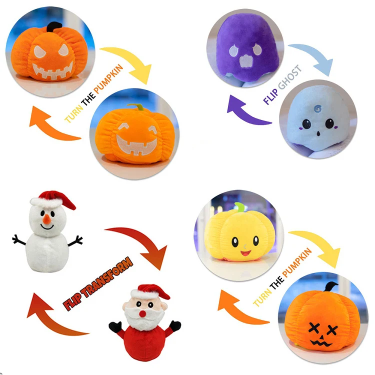 Halloween Christmas pumpkin ghost flip stuffed Plushie Luminous Glow reversible plush toy
