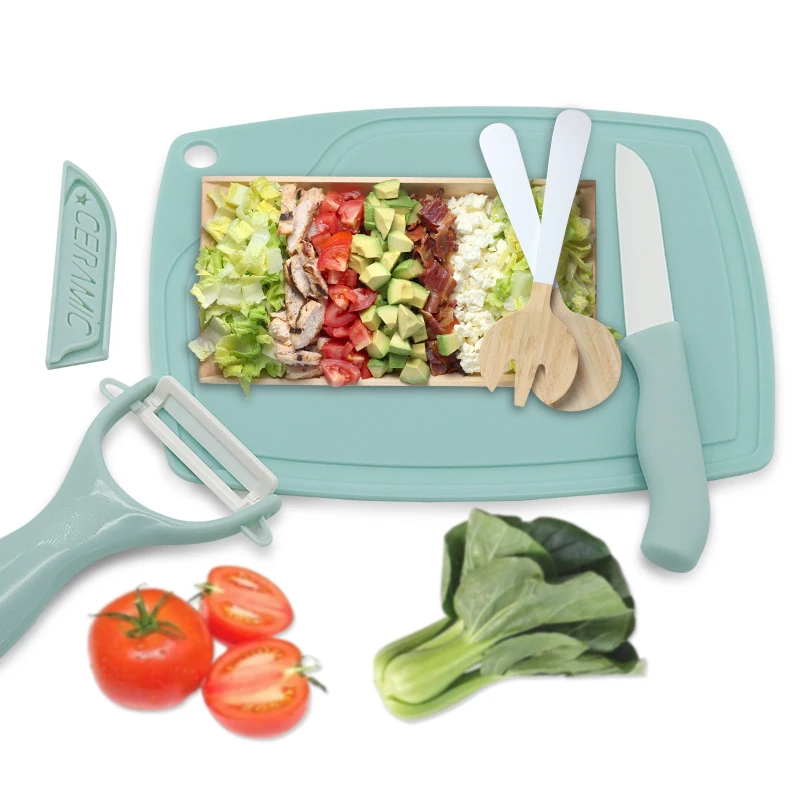 multifunction kitchen scissor suit peeler sharpener plastic handle colorful mini small ceramic fruit knife three-piece set