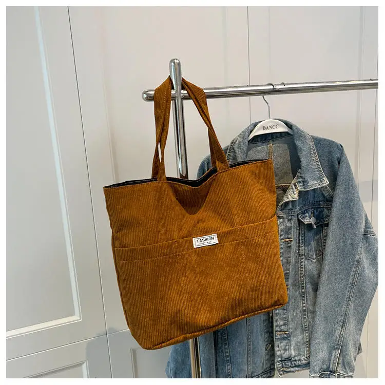 Wholesale High Quality Reusable Custom carry corduroy shoulder shopping tote bag