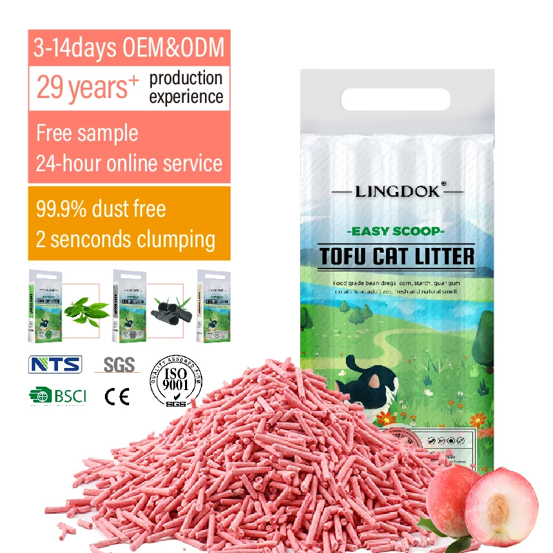 OEM Manufacturer honey peach Scent Strong Dust Free Clumping 100% Natural Premium 6 Liters tofu Cat Litter