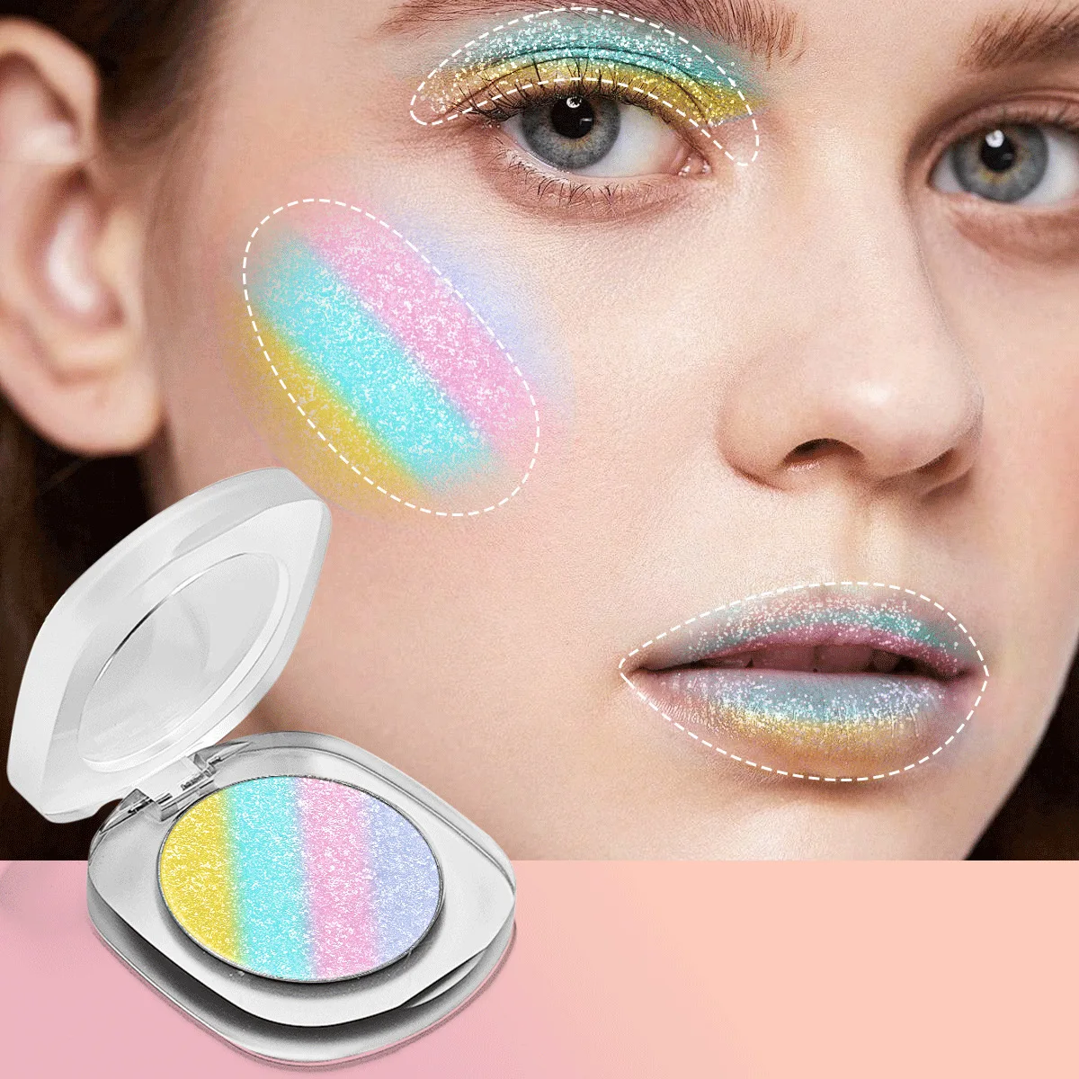 Chameleon highlight mashed potato rainbow colorful diameter 42mm diamond eye shadow optical light variable color makeup