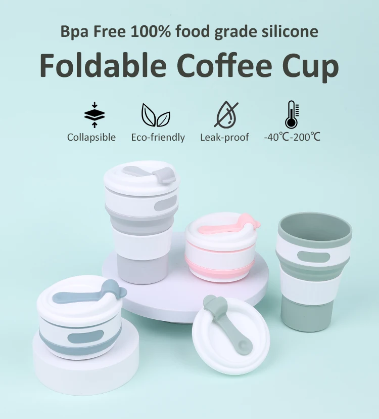 New Product Idea 2024 Eco-friendly Portable Foldable Reusable Collapsible Coffee Cup Drinking 350ml Travel Silicone Coffee Mug