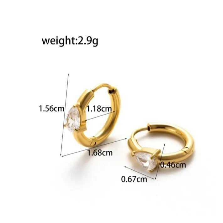 E1777 Waterproof 18K Gold Stainless Steel Trendy Jewelry Clear Zircon Hoop Huggie Earrings For Women Girls
