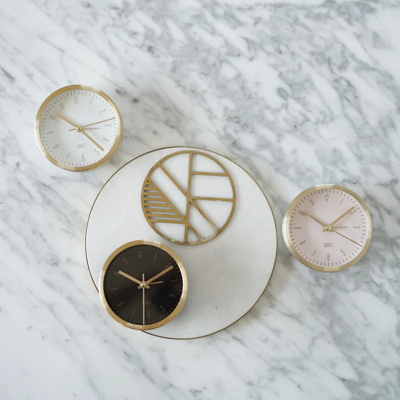 Maxery Pink Table Clock Alarm Clock Metal Mute Clock For Living Room Or Office  For Home Decor