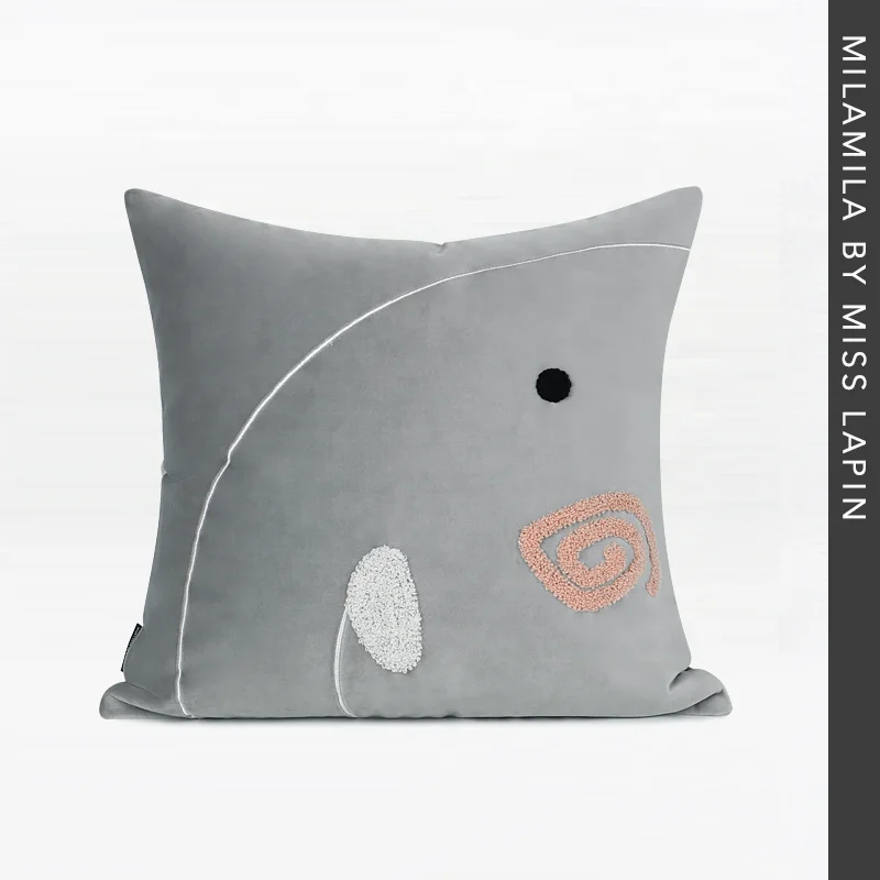 
Cute Elephant Throw Pillow Cover Designer Home Decor Soft Velvet Embroidered Cushion Cover for Kids Bedroom 