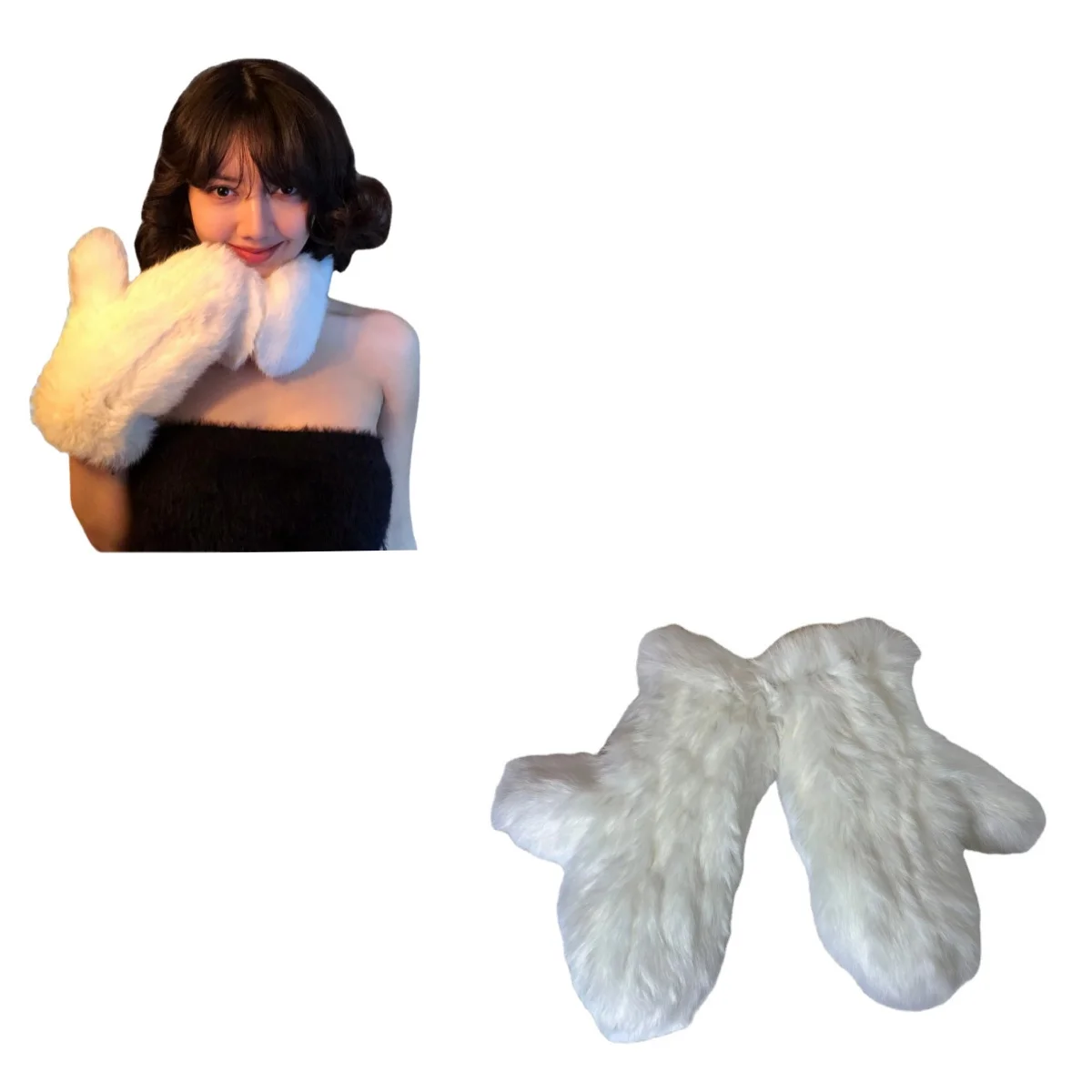 KMR-BLK Fur Winter Customize Animal Real Fur Warm gloves mittens Winter Fashion mittens custom logo