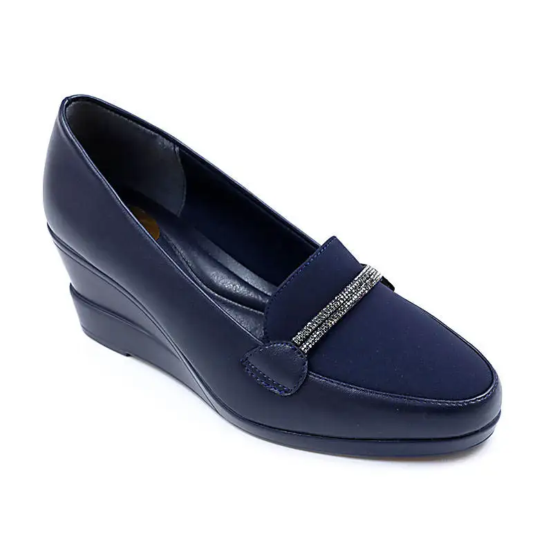 Women Block Heel Pumps Shoes Comfort Wedge Thick Platform Ladies Rhinestone Metal Buckle Round Toe Soft Sloe Office Close Shoes