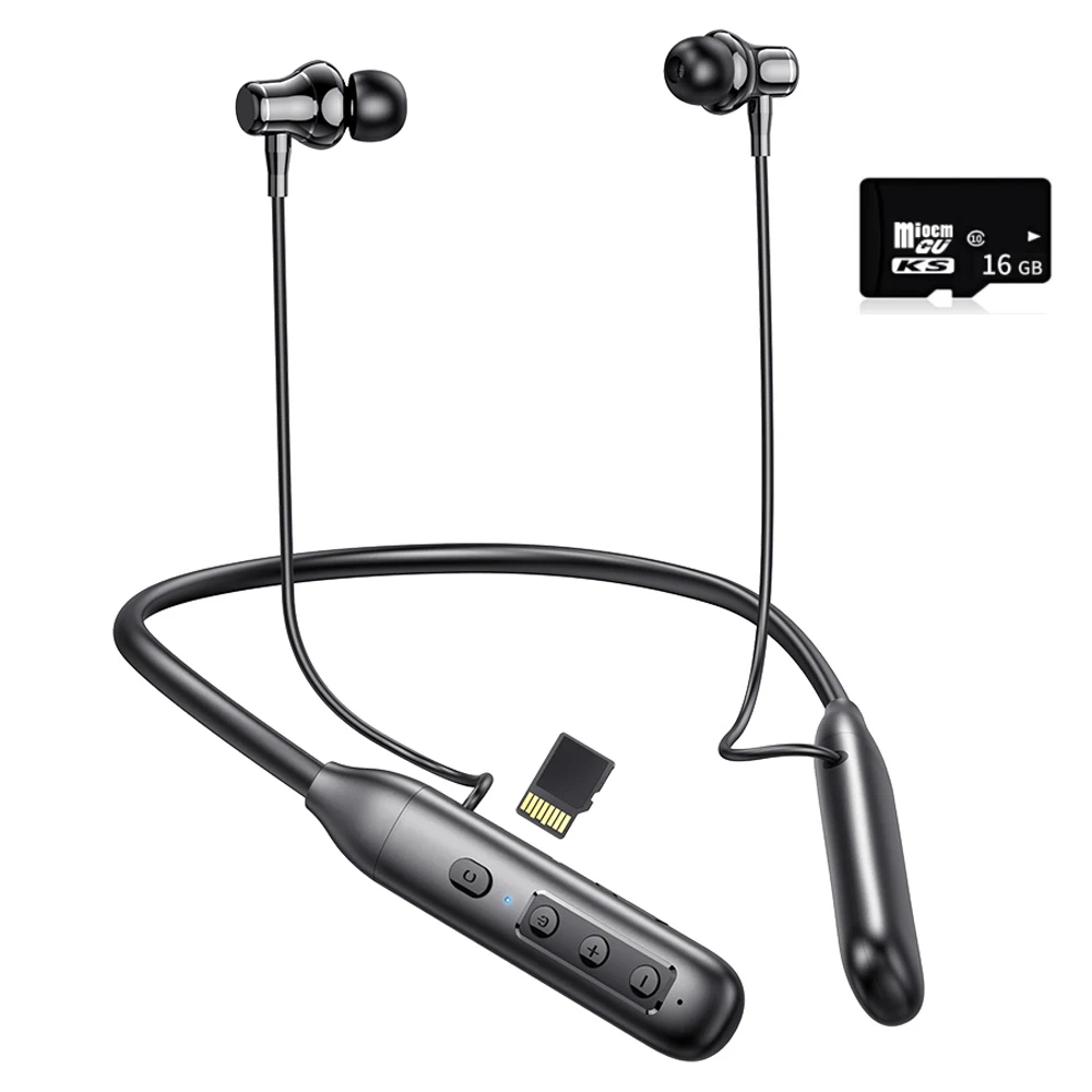 Wireless Sport Headphones A6P 16G TF Card Waterproof Portable Neckband BT Headset with Microphone Neck Hanging Stereo Earphone