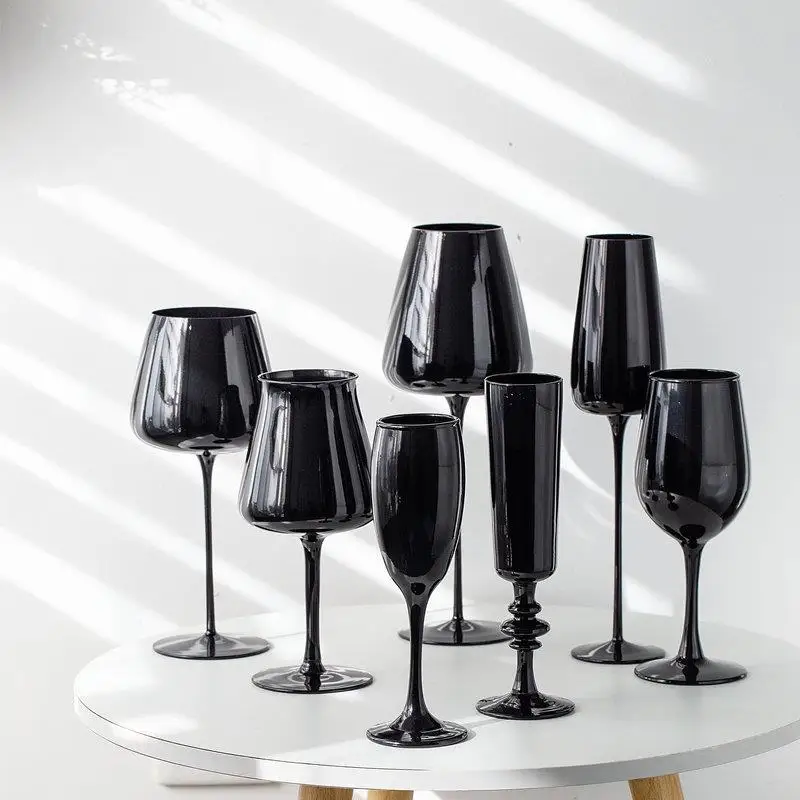 Wedding Tall Custom Logo Holiday Black Glass Wine Glasses Cups