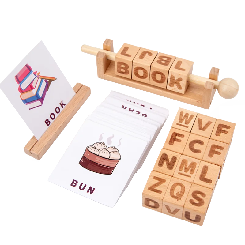 Educational Wooden Montessori Turning Rotating Alphabet Number Letter Puzzle Toys Wooden Blocks Flash Cards / Cognitive Cards