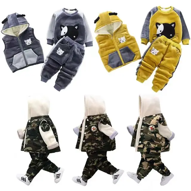 Winter boy hoodie with vest and pants 3 pieces of camouflage clothing kids hoodie children clothes