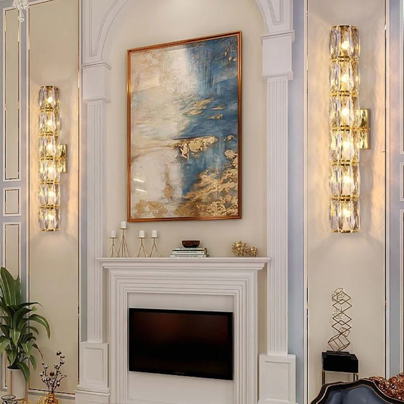 2024 New Series Modern Crystal Decorated Glass Gold Metal Luxury Bedside Wall Lamp For Living Bedroom