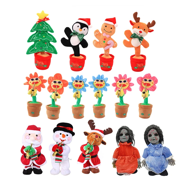 Soft Santa Claus Stuffed Halloween Christmas Decor Gifts Toys Doll Elk Snowman Dancing Christmas Plush Toy