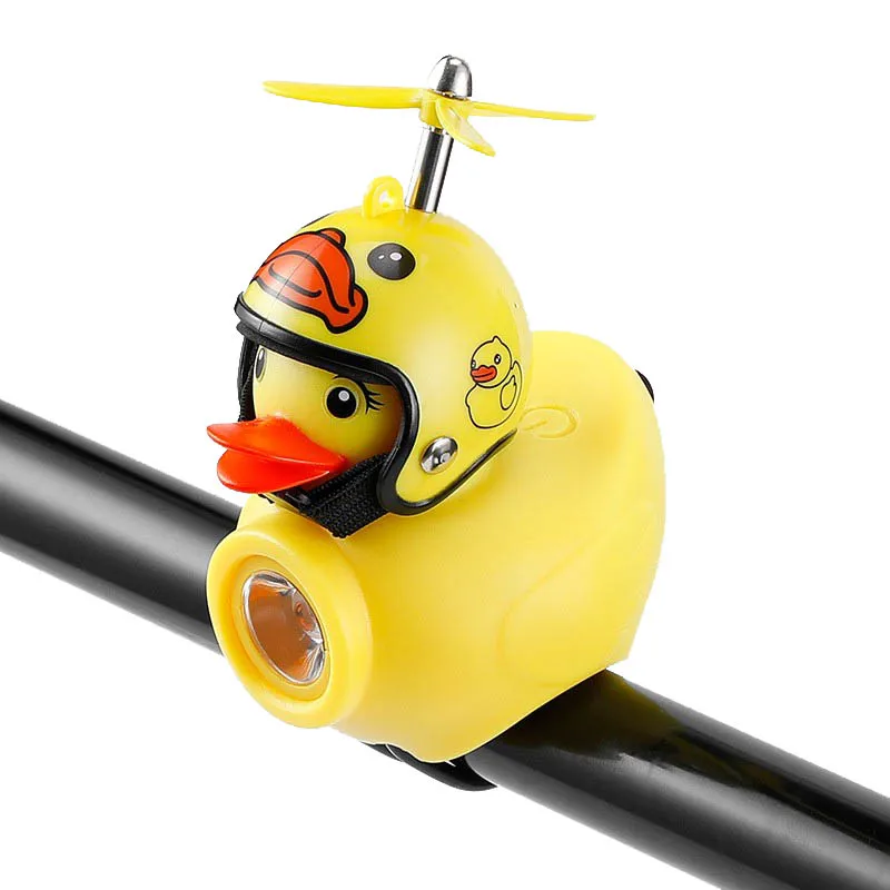 Little Yellow Bike Duck Bicycle Bell Luminous Airscrew Helmet Duck Ducky Bicycle Wind Motor Riding Cycling Lights Horn