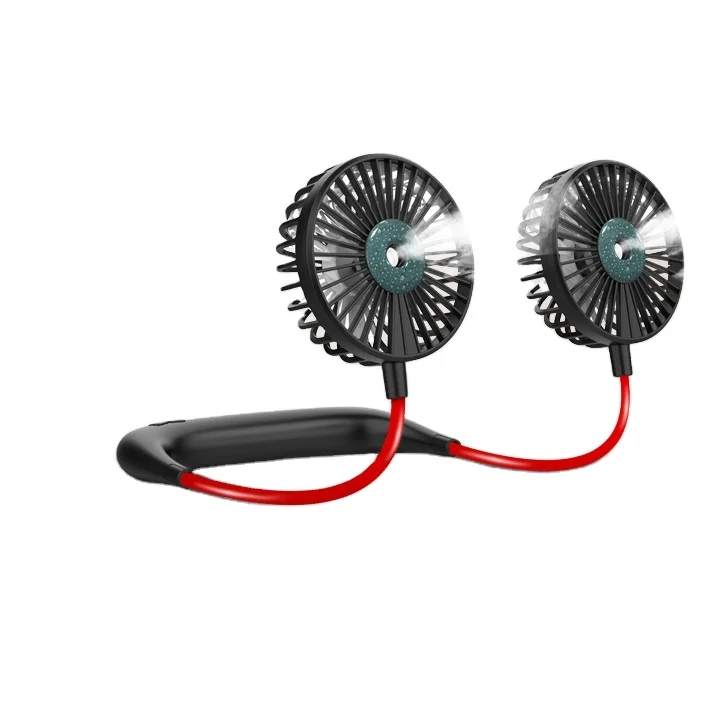 Hanging battery powered rechargeable fans mini wearable air cooling cooler with water spray adjustable portable neck fan