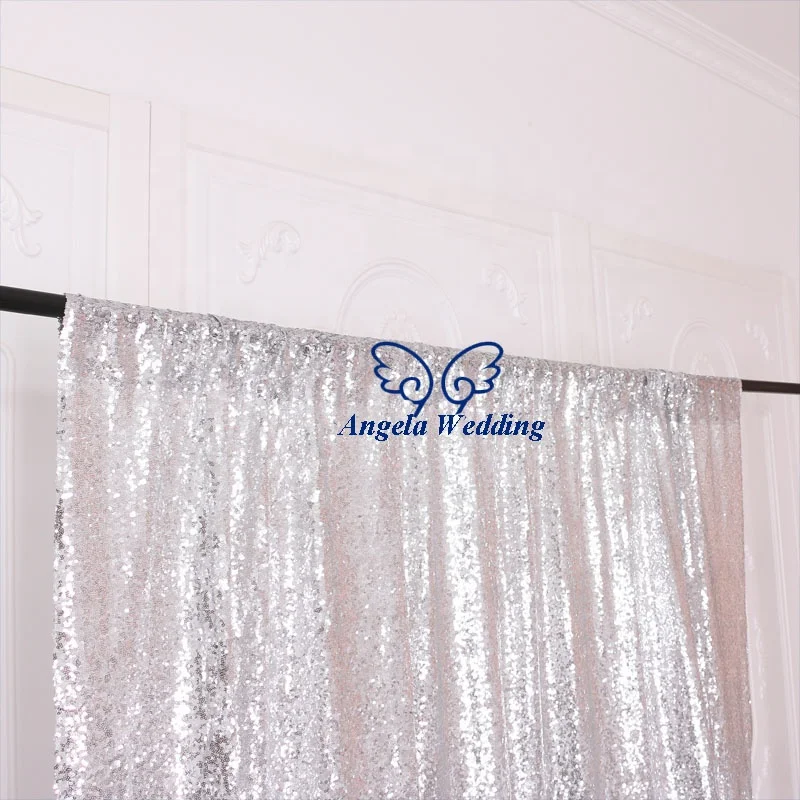 BC001A many color available silver shiny metallic sequin wedding photography backdrop curtain with rod pocket