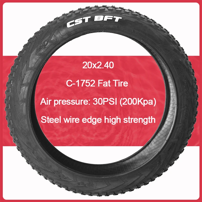 CST C1752 Snow Bike/ATV/Fat Bike Tire 20X2.4/20X4.0/24X2.4/24X4.0/26X2.25/4.0/4.8 27X2.4 30PSI Fat Bike Tire