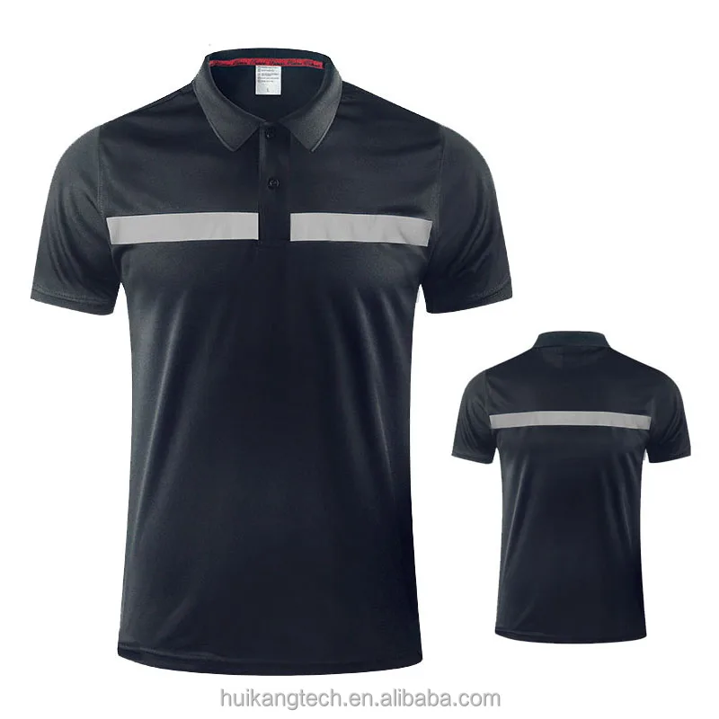 Black Work Shirt Men Safety Polo Shirt Summer Construction Workwear With Reflective Stripes