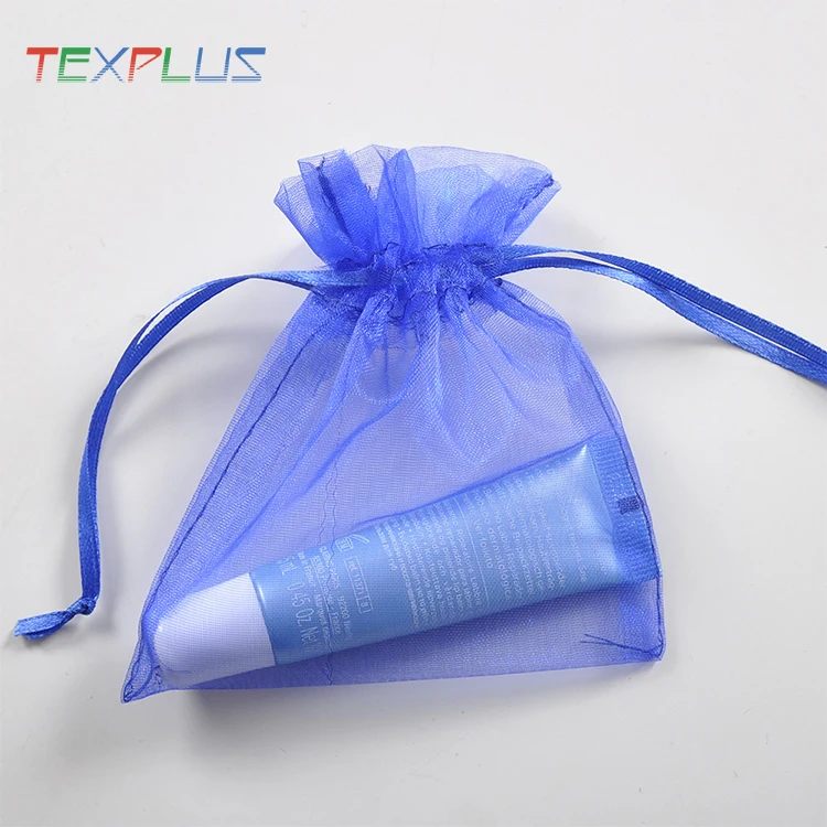 2022 hot popular blue 4x5  100% polyester  organza sugar  bags  drawing string bags