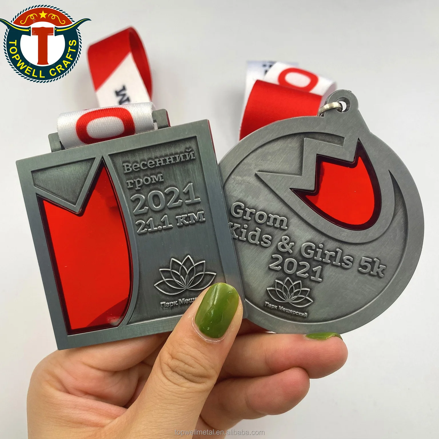 Custom 3D Ski Sports Medal Antique Brass Featuring Sublimation Ribbon for Personalized Gift