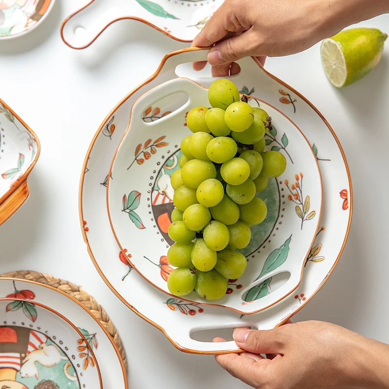 Jade-cer ceramic  plates with Little Red Riding Hood design hand printed dessert tray sauce dish