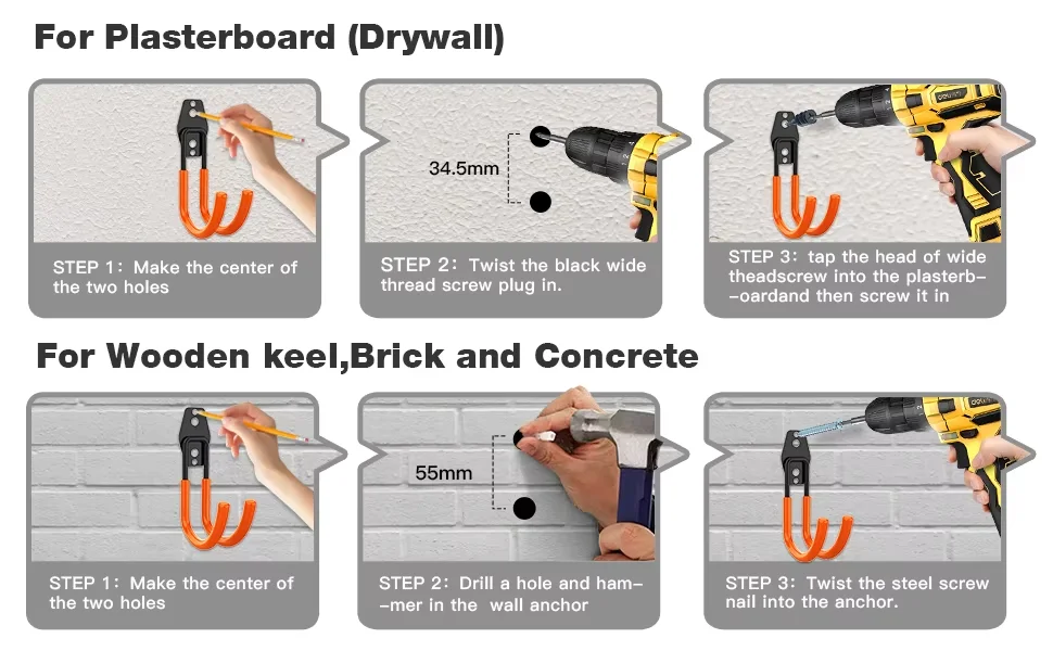 Metal Garage Utility Storage Wall Mount Double Arm Hanger Hooks Hooks & Rails Garage Tools wall hooks