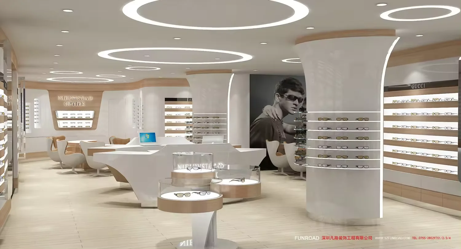 Optical store interior design sunglass shop fitting eyewear retail display showcase eyeglass display cabinet