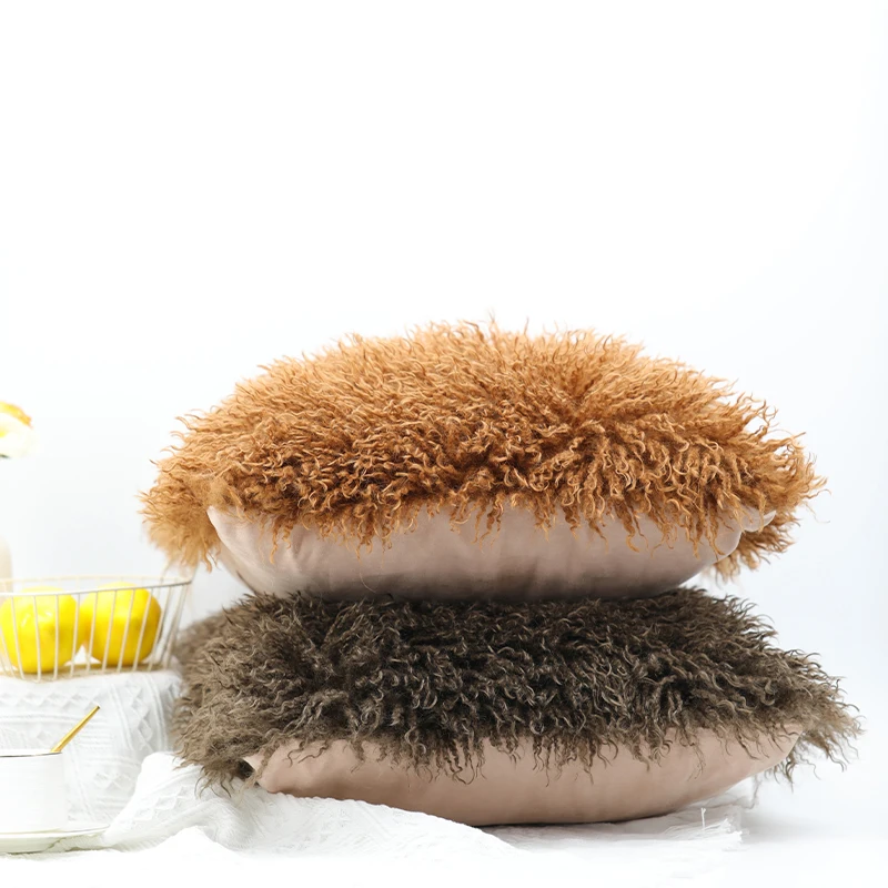 Mongolian wool curly lamb shearling fur pillow mongolian lamb faux fur pillows wool pillow luxus cushions covers