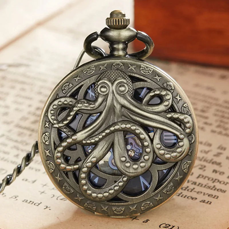 OWL Antique Skeleton Bronze Hand Winding Mechanical Retro Roman Pocket Watches