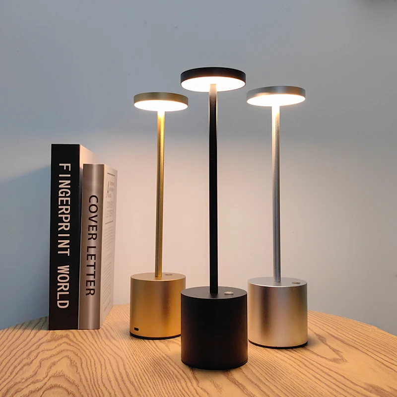 Luxury Modern Portable Table Led Light Rechargeable Cordless Desk Lamp for Hotel Restaurant Bedroom Battery Metal Aluminum 80 62