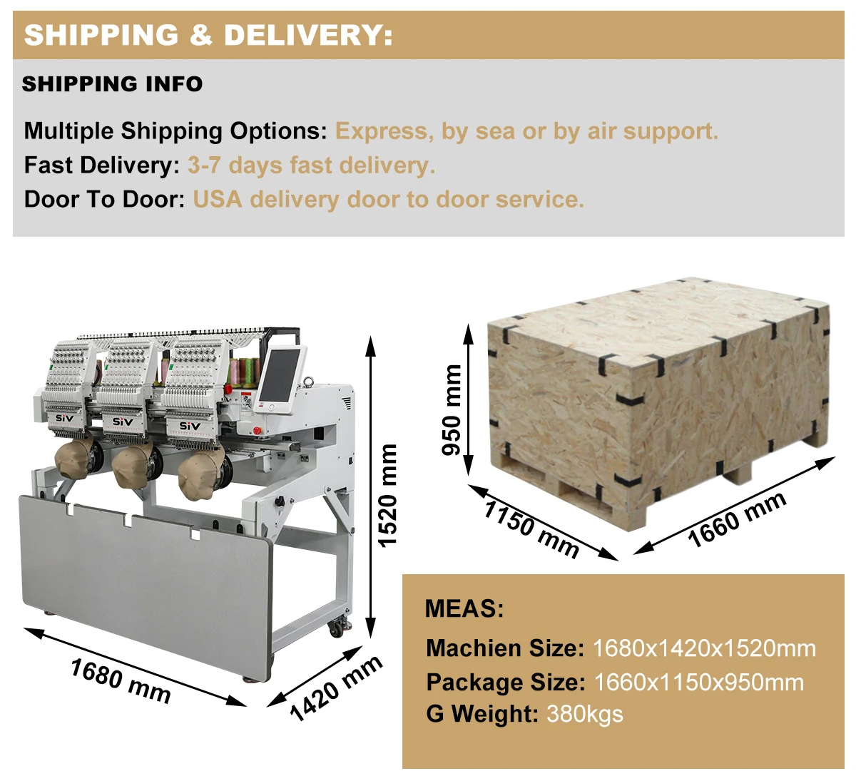 SIV computerized three heads embroidery machine commercial flat embroidery computer machine